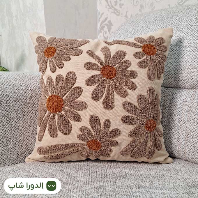 رویه کوسن کتان طرح گل درشت