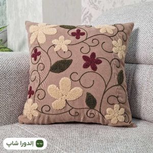 رویه کوسن کتان طرح گل پیچک